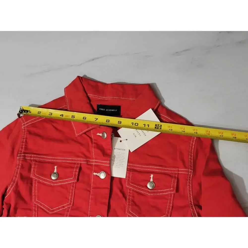 Free Assembly Red Denim Jacket Girls Size M
